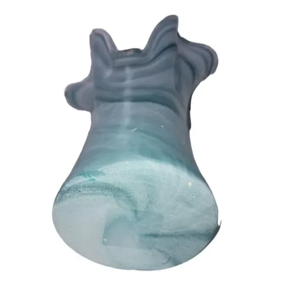 MURANO, Italy-Large, thick glass vase, ocean blue/white swirl colors ruffled top